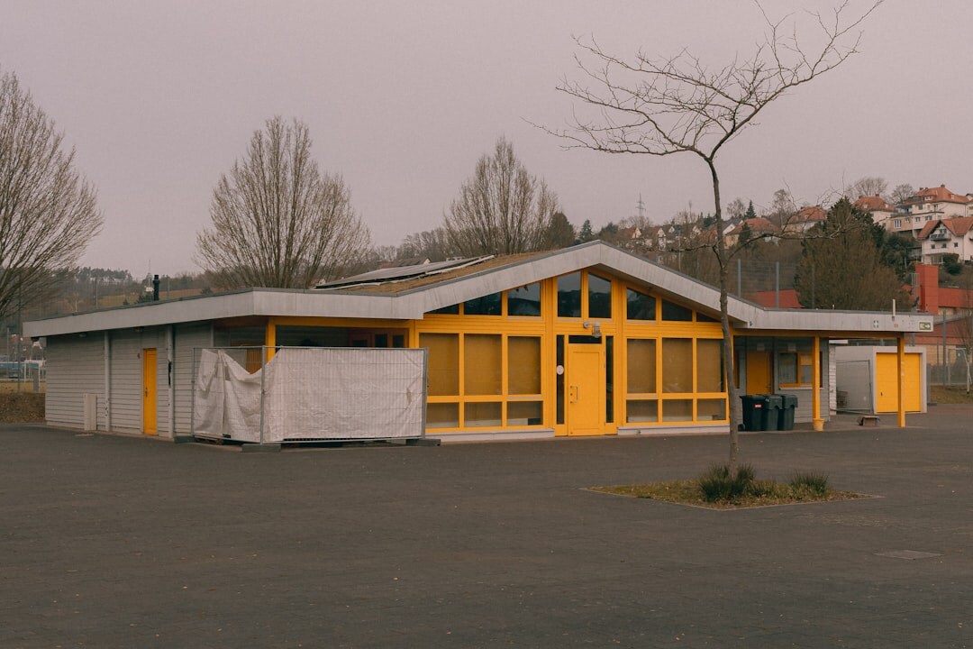 Modern bright community center building entrance