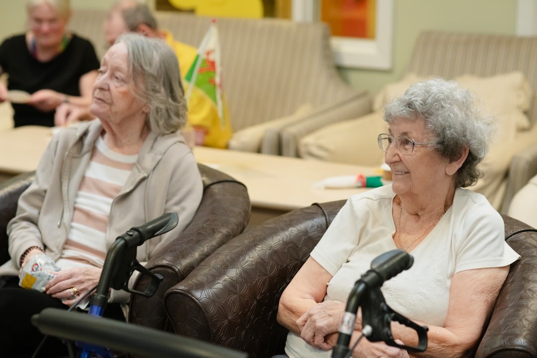 elderly people laughing together