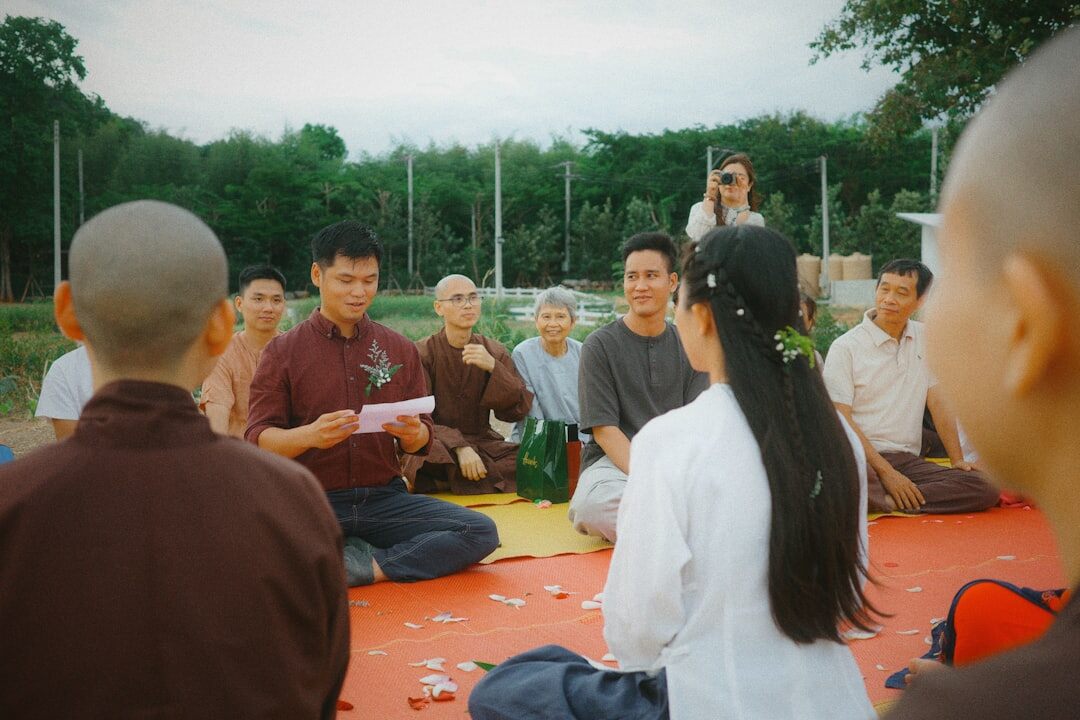 elderly group meditation session