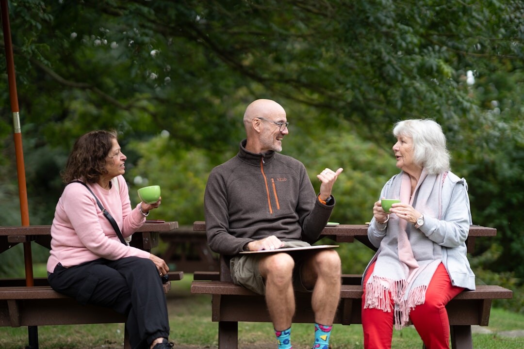 group of happy seniors exercising